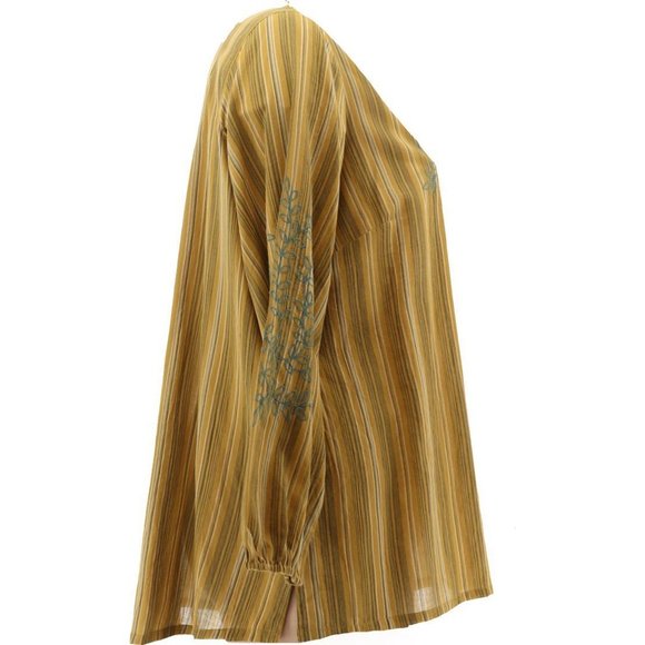 NWT LOGO BY LORI GOLDSTEIN STRIPED WOVEN EMBROIDERED BLOUSE VINTAGE GOLD MEDIUM - Picture 8 of 14
